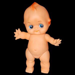 VTG Kewpie Rubber Doll 9"‎ Jointed  Squeak Toy Kitschy Baby Doll Molded Hair